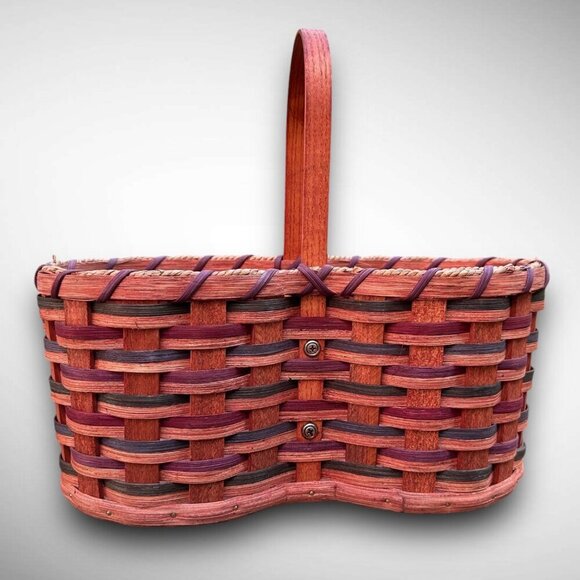 Handwoven Reuben E. Stutzman Double Wine Carrier Basket Unique Hostess Gift